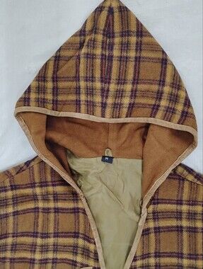 Australian Wool Plaid Hoodie Vest Genuine Suede Trim Shark Tooth Buttons